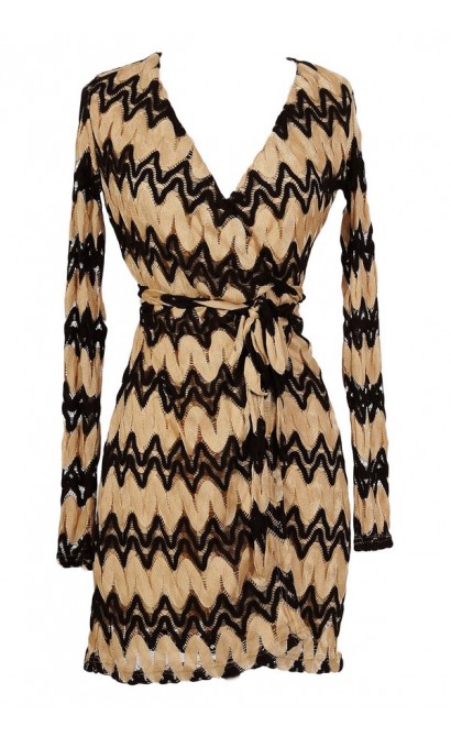 Black and Gold Chevron Designer Wrap Dress